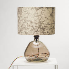 Llwythwch y ddelwedd i wyliwr yr Oriel, Lamp Gwydr Llwyd Myglyd Bach Wedi'i Ail-gylchu - efo lampshêd drwm hen fap