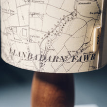 Load image into Gallery viewer, Dark Wood Lamp Base - with custom old map lampshade