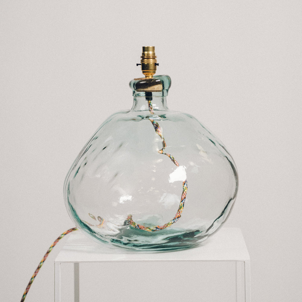Large Clear Recycled Glass Lamp - with any Crawia, Heli or retro lampshade