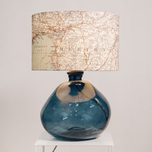 Load image into Gallery viewer, Large Blue Recycled Glass Lamp - with custom old map lampshade

