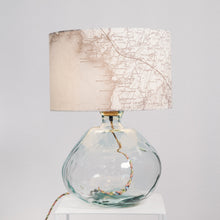 Load image into Gallery viewer, Large Clear Recycled Glass Lamp - with custom old map lampshade
