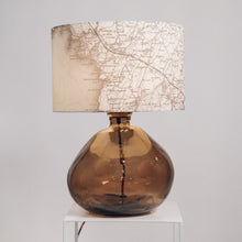 Load image into Gallery viewer, Large Smoke Grey Recycled Glass Lamp - with custom old map lampshade
