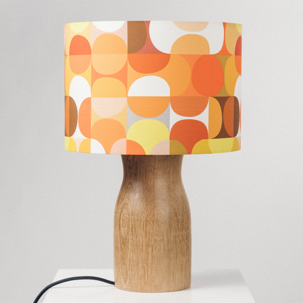 Oak Wood Lamp Base - with one of 8 retro pattern lampshades