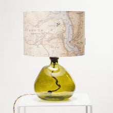 Load image into Gallery viewer, Green Recycled Glass Lamp Small - with custom old map lampshade
