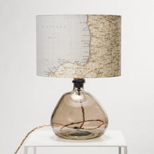 Load image into Gallery viewer, Smoke Grey Recycled Glass Lamp Small - with custom old map lampshade
