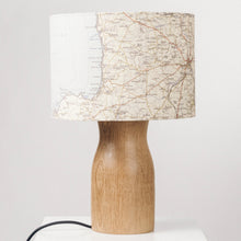 Load image into Gallery viewer, Oak Wood Lamp Base - with custom old map lampshade
