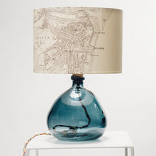 Load image into Gallery viewer, Blue Recycled Glass Lamp Small - with custom old map lampshade
