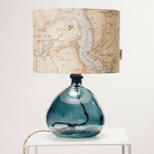 Load image into Gallery viewer, Blue Recycled Glass Lamp Small - with custom old map lampshade
