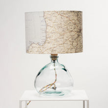 Load image into Gallery viewer, Clear Recycled Glass Lamp - with custom old map lampshade
