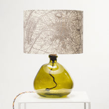 Load image into Gallery viewer, Green Recycled Glass Lamp Small - with custom old map lampshade
