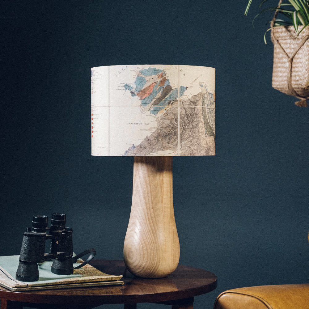 Light Wood Lamp Base - with custom old map lampshade