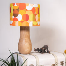 Load image into Gallery viewer, Light Wood Lamp Base - with one of 8 retro pattern lampshades
