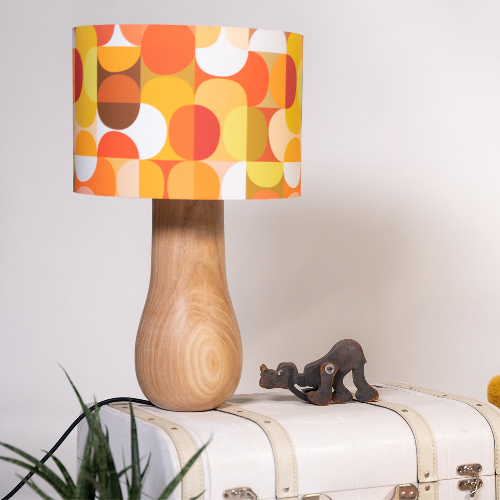 Light Wood Lamp Base - with one of 8 retro pattern lampshades