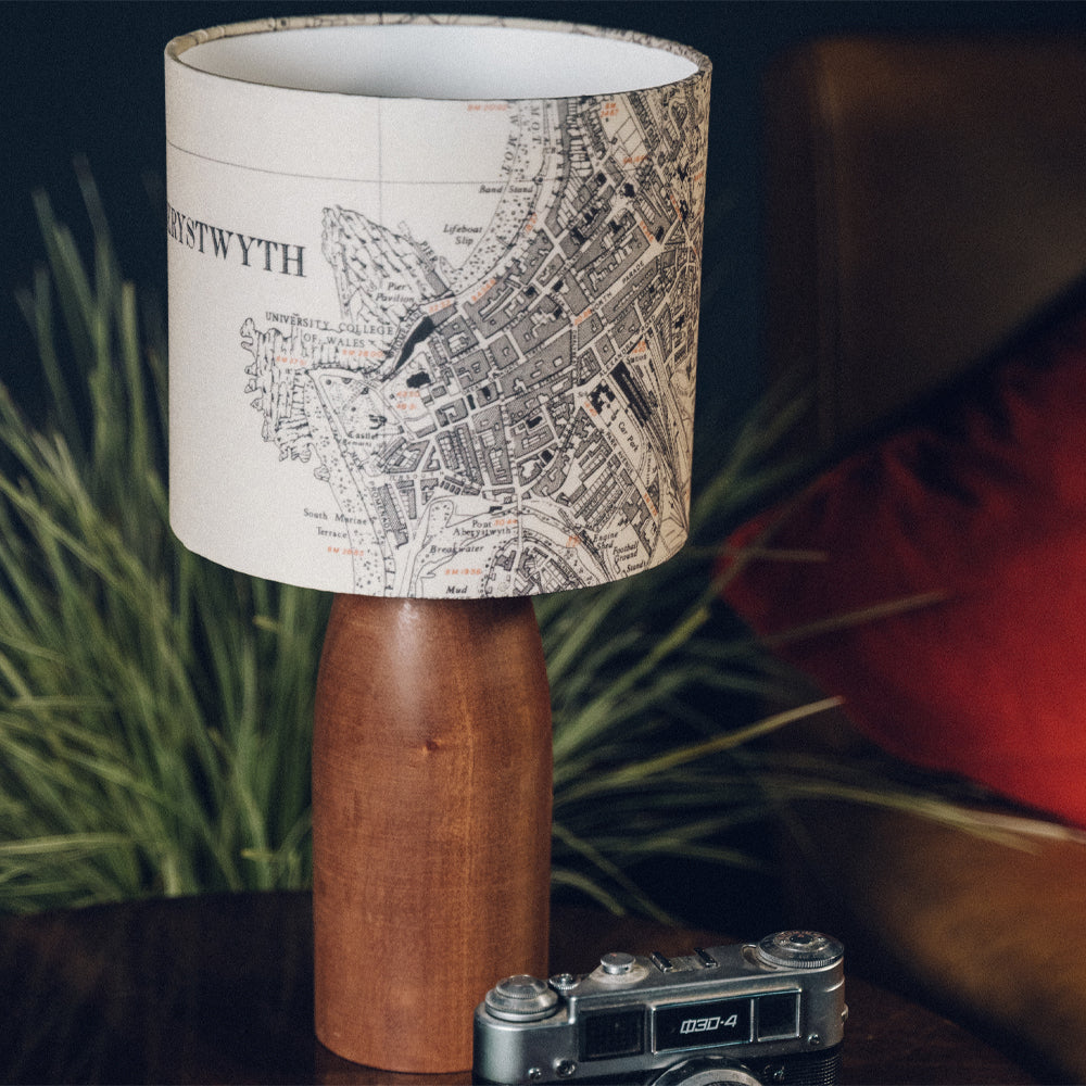 Dark Wood Lamp Base - with custom old map lampshade