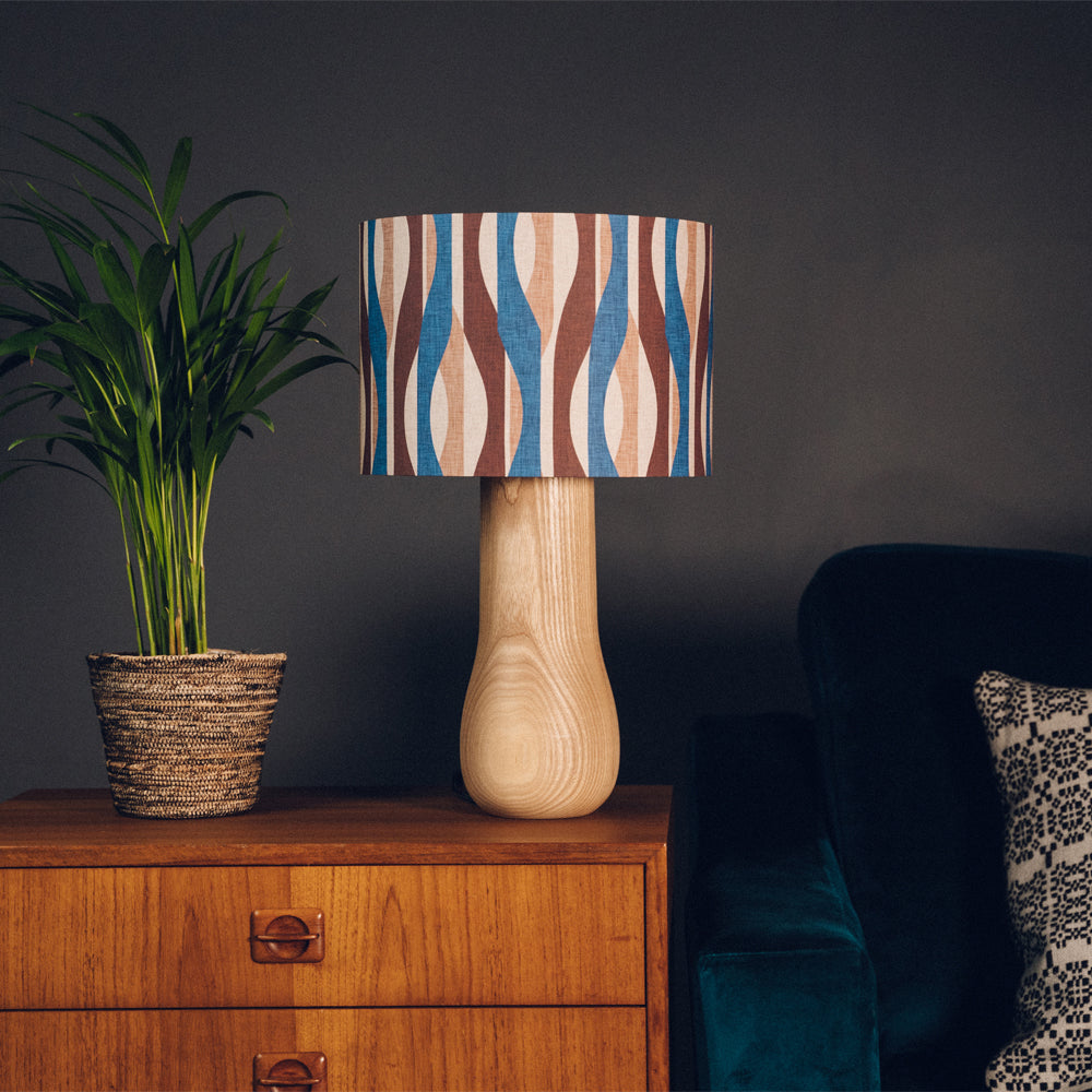 Light Wood Lamp Base - with one of 7 retro pattern lampshades